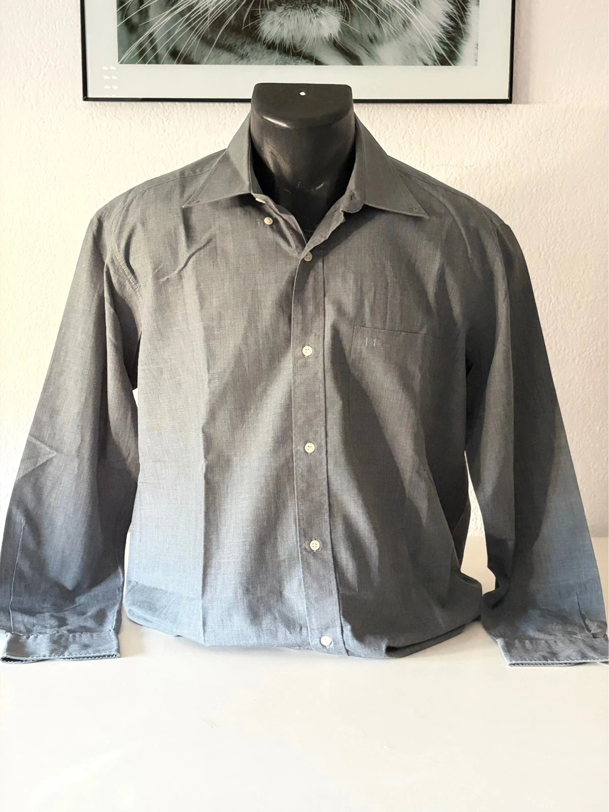 Men's Brice button down collar light blue heather long sleeve shirt size L – photo 2